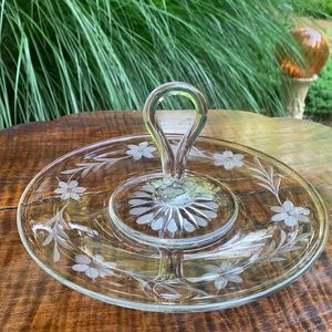 Vintage Glass Serving Plate with Handle